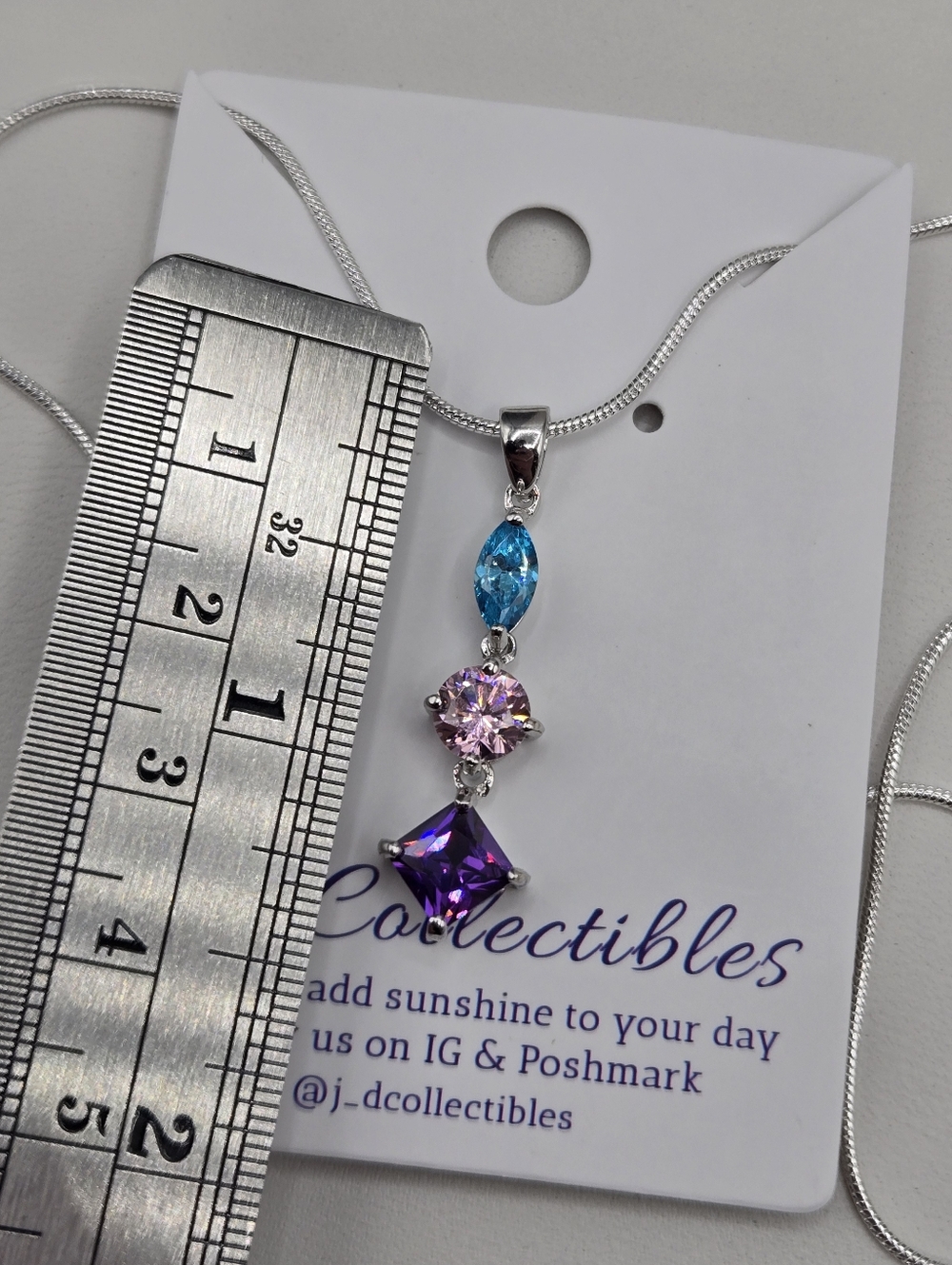 Swarovski Crystal Elements Silver Necklace Blue Pink Purple 18 - 20 inch Prom - Picture 4 of 5